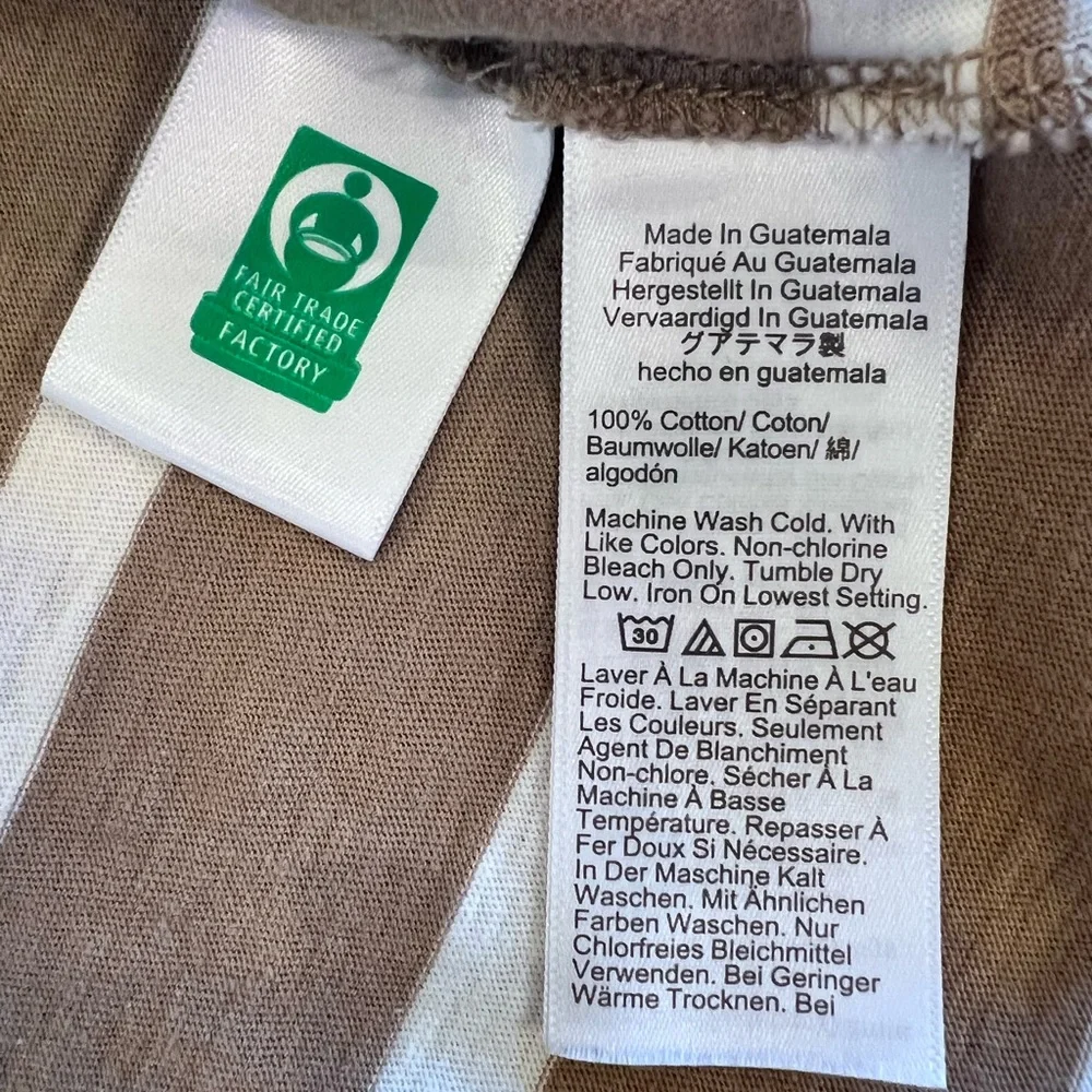 J. Crew Tan and Cream Striped Long Sleeve Lightweight Cotton Tee Sz Large
